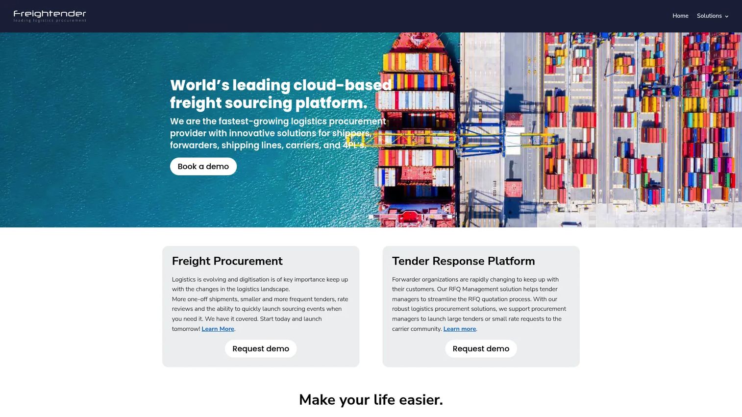 Freightender freight procurement and tender management platform homepage