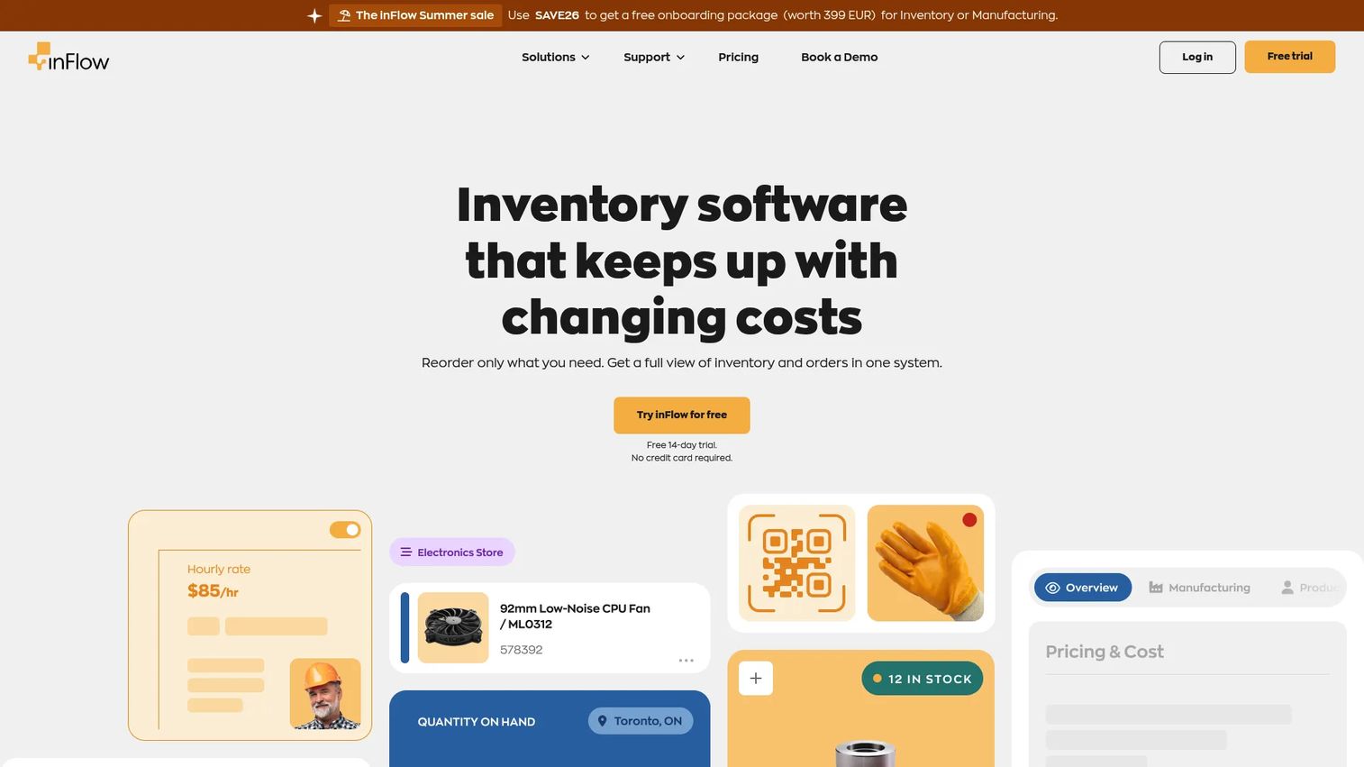 inFlow Inventory homepage showing real-time stock tracking software