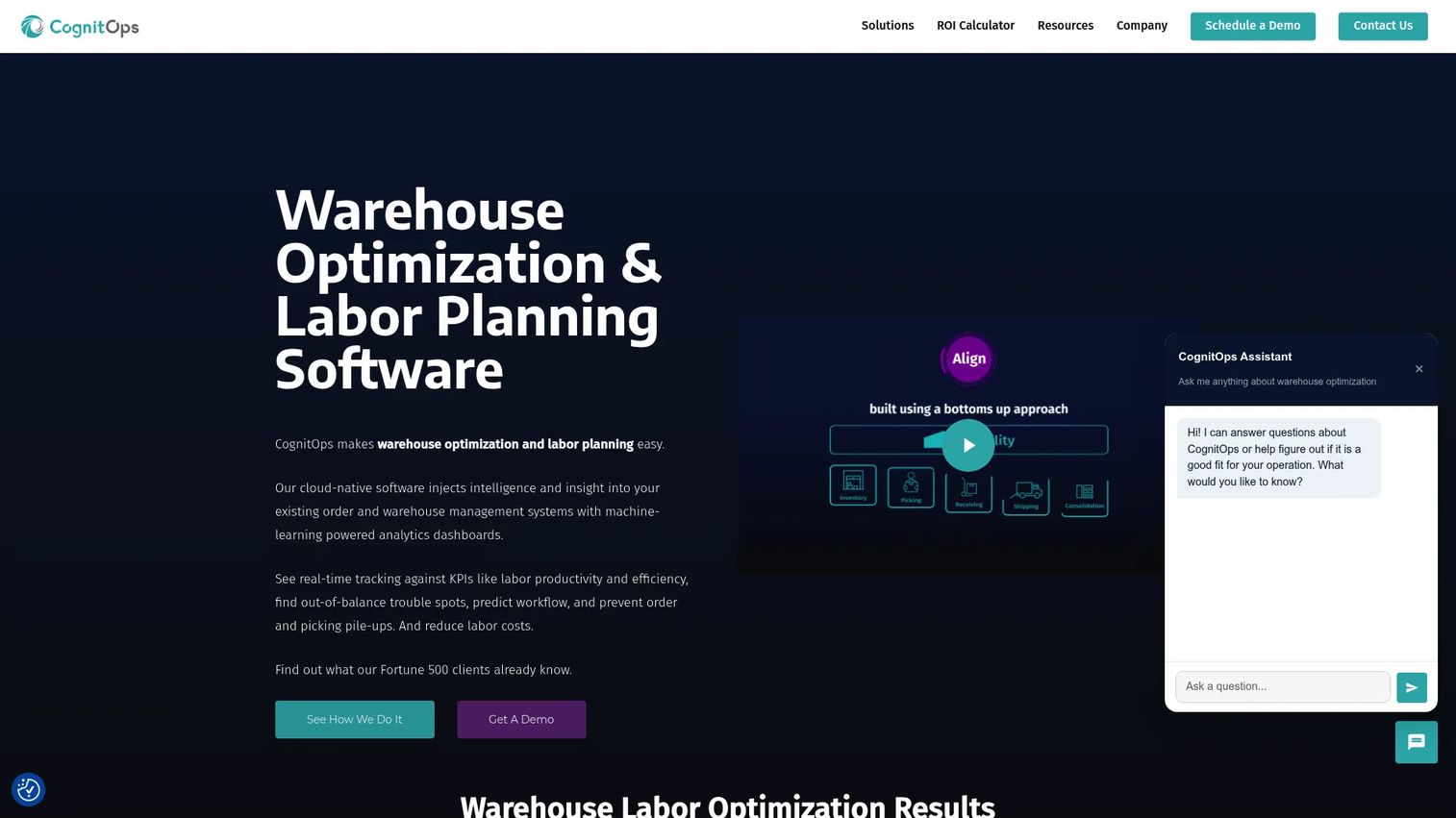 CognitOps warehouse optimization and labor planning software homepage