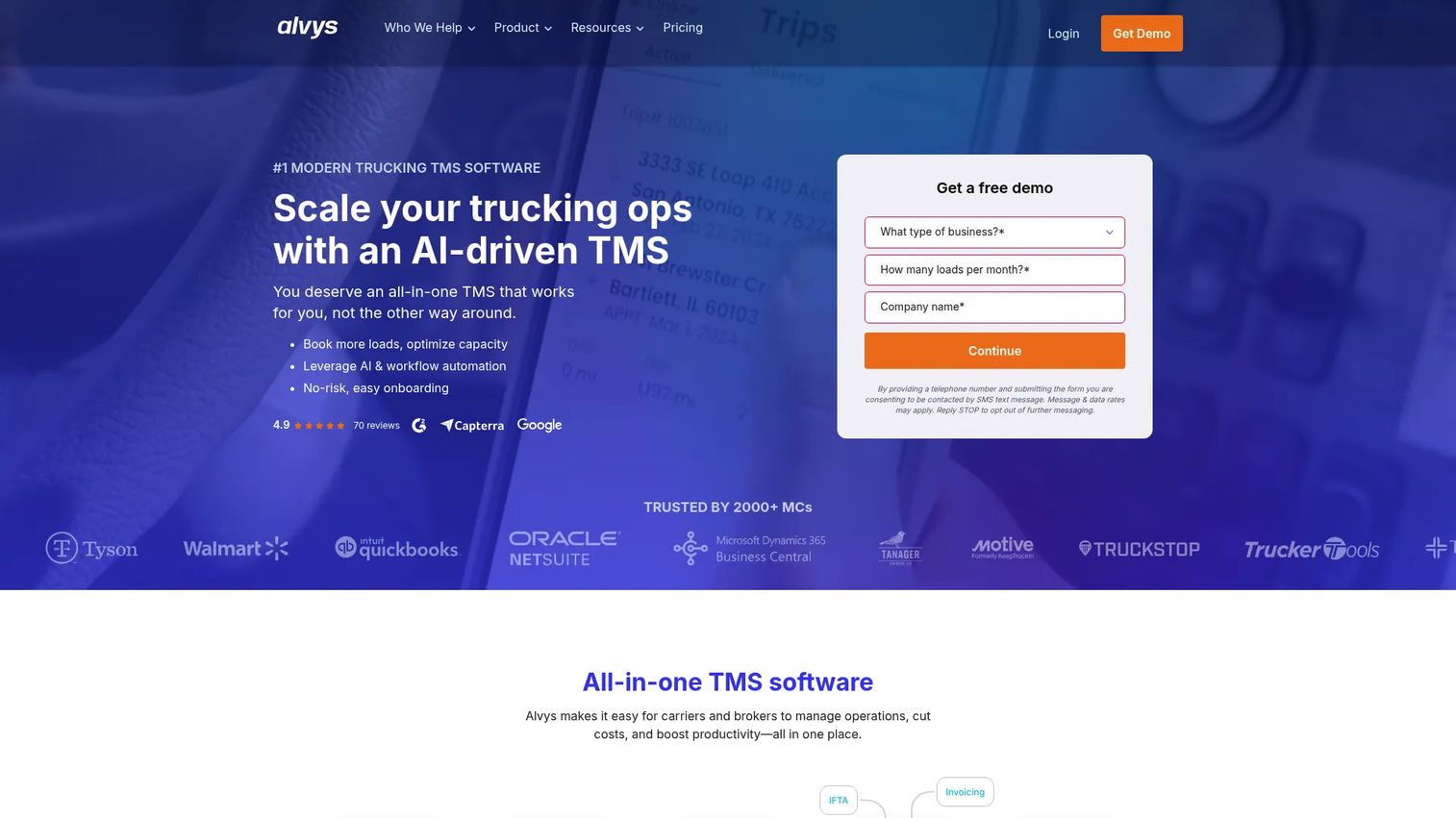 Alvys trucking TMS software interface