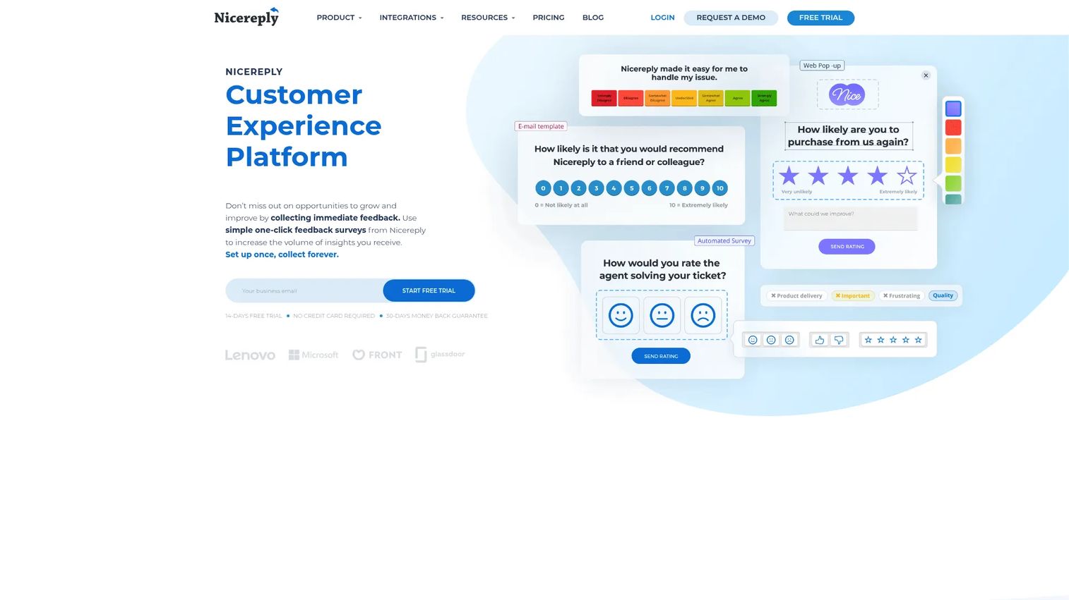 Nicereply CSAT, NPS, and CES survey software