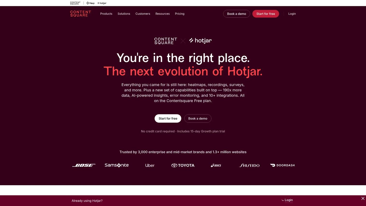 Hotjar product experience insights platform homepage