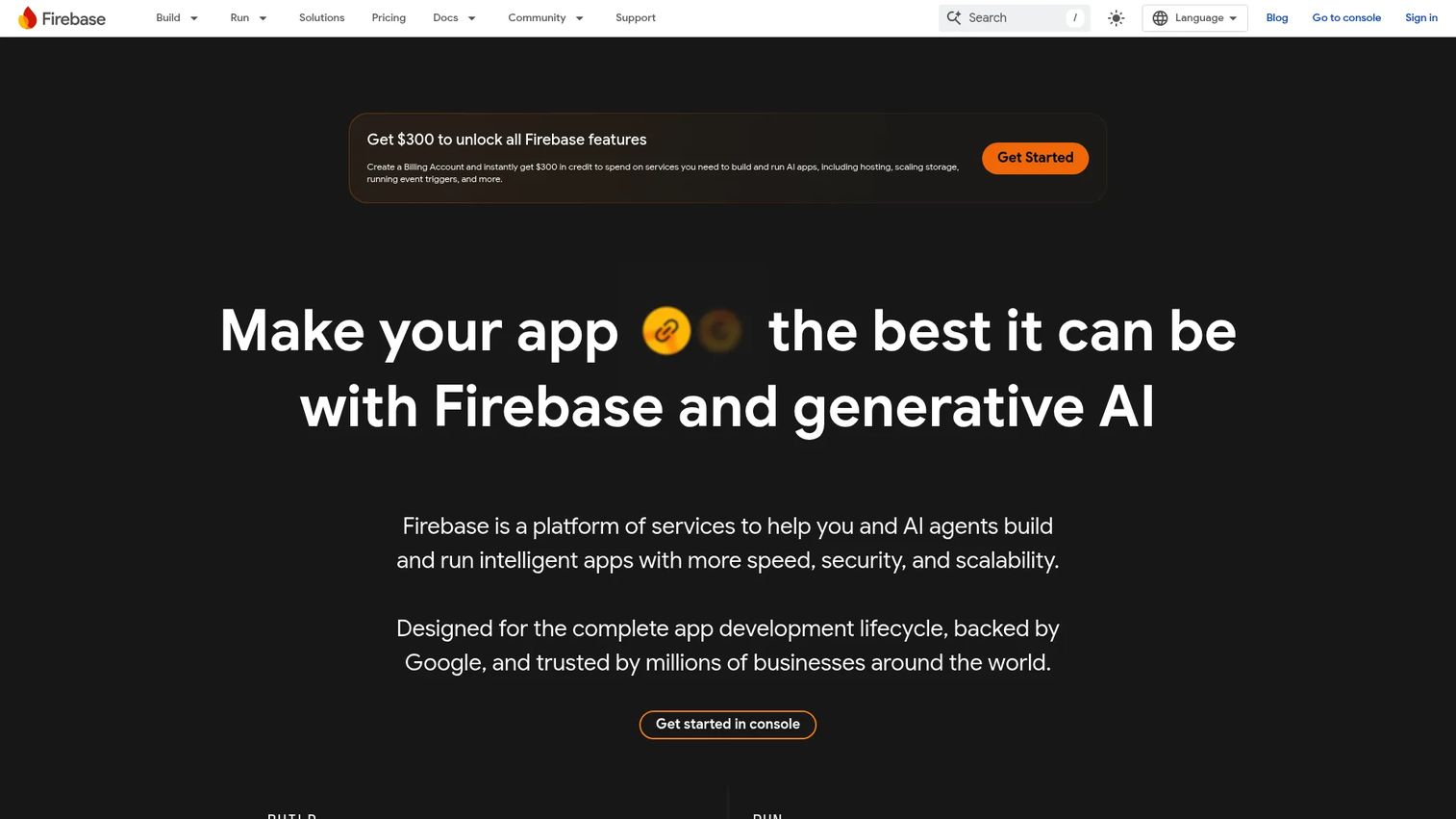 Firebase app development platform homepage