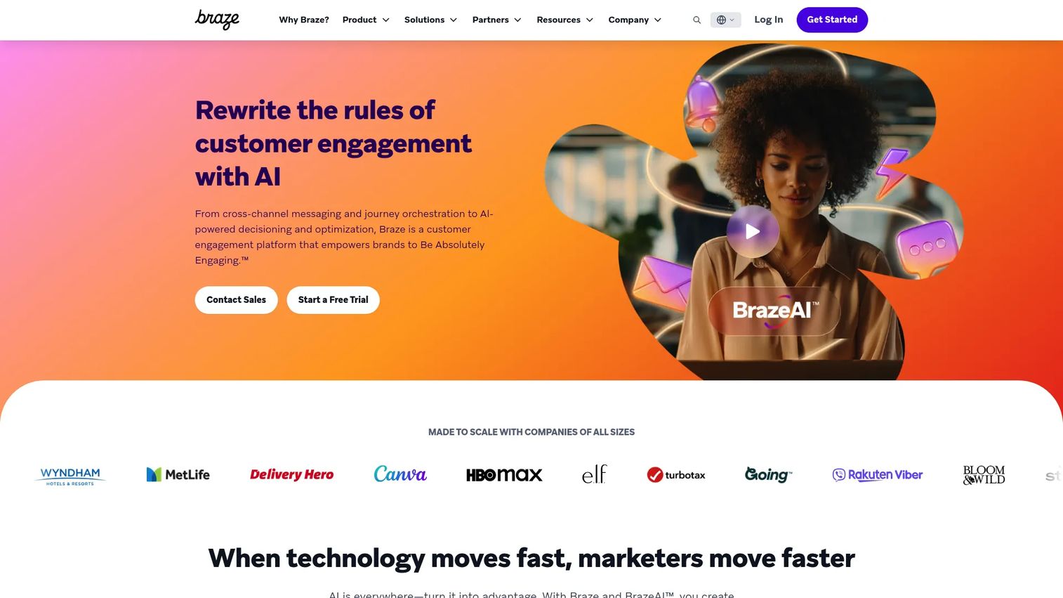 Braze customer engagement platform homepage