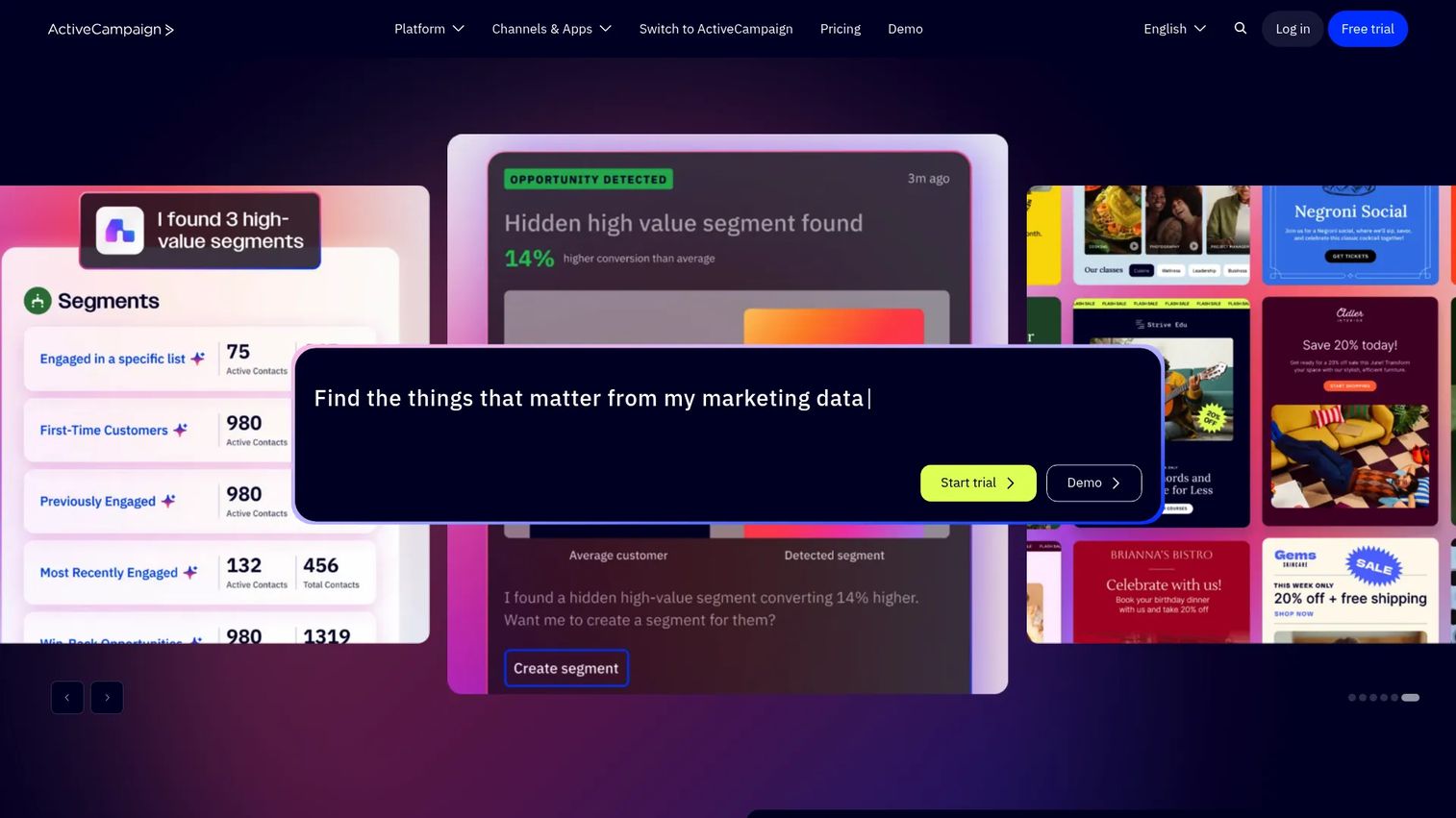 ActiveCampaign marketing automation platform homepage
