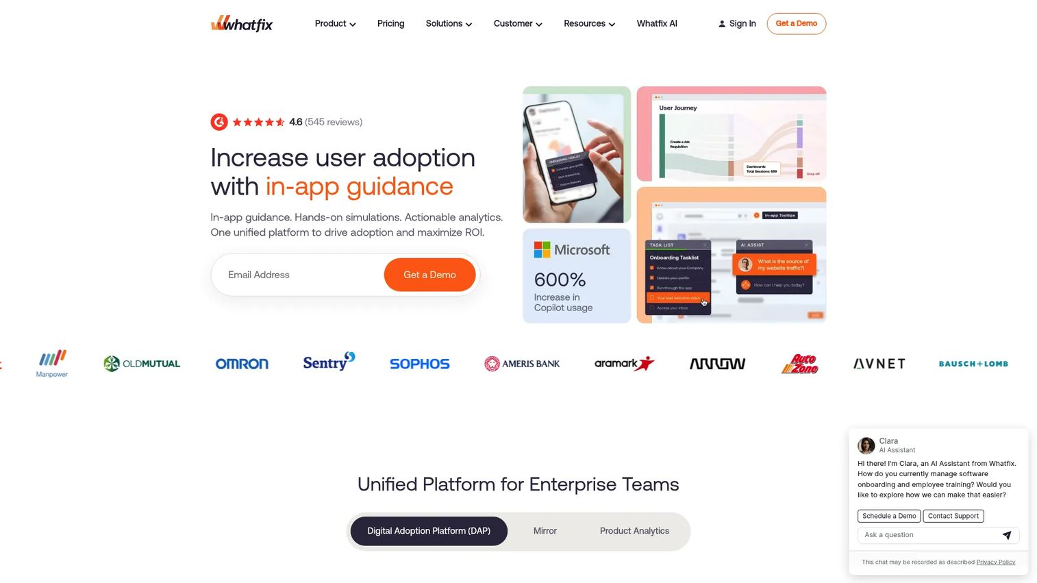 Whatfix digital adoption platform dashboard