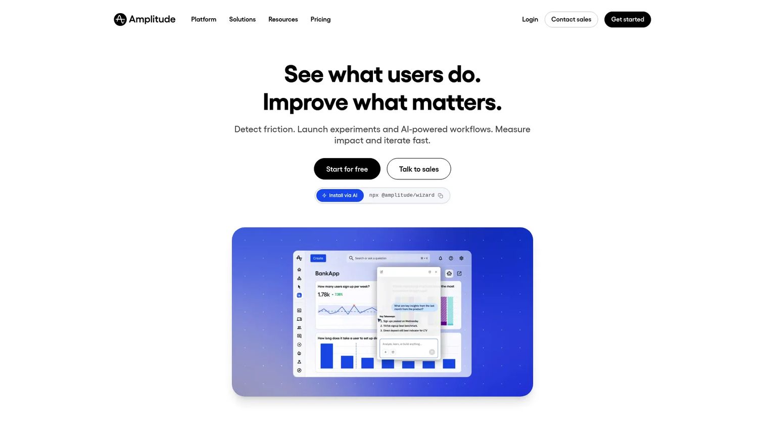 Amplitude product analytics platform homepage