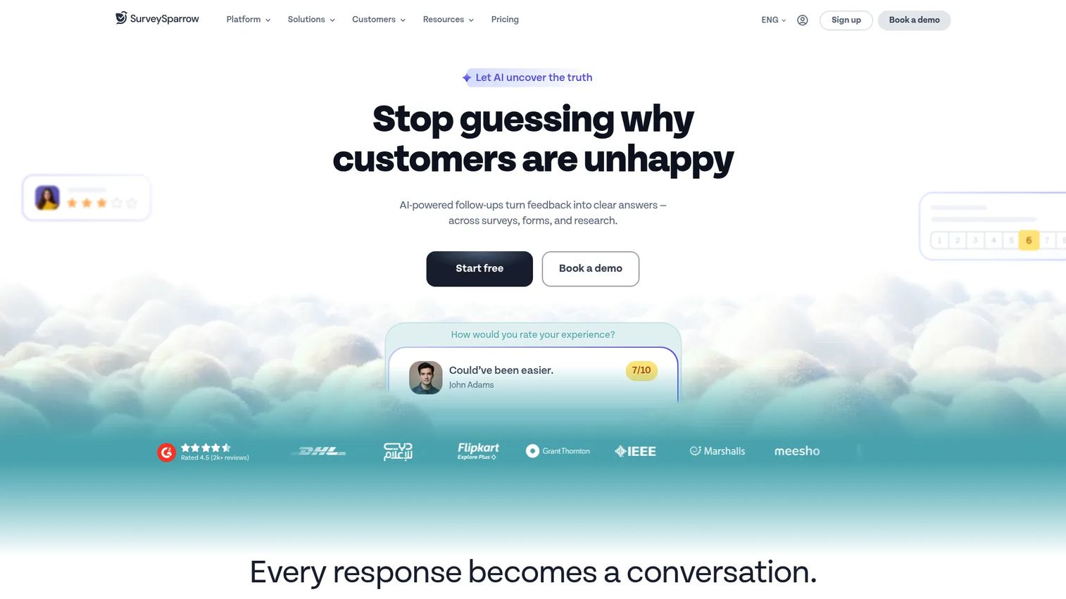 SurveySparrow conversational survey software homepage