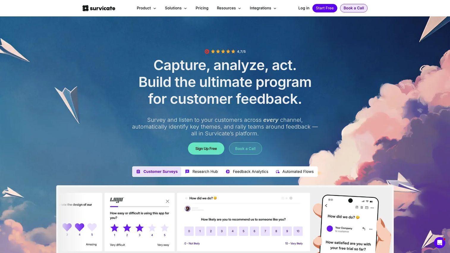 Survicate multichannel customer feedback platform homepage