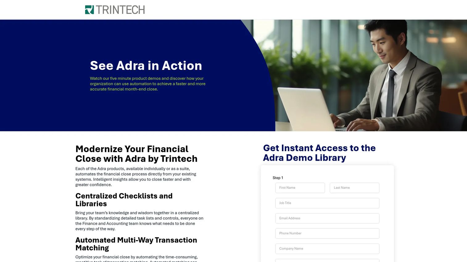 Adra by Trintech financial close automation software homepage