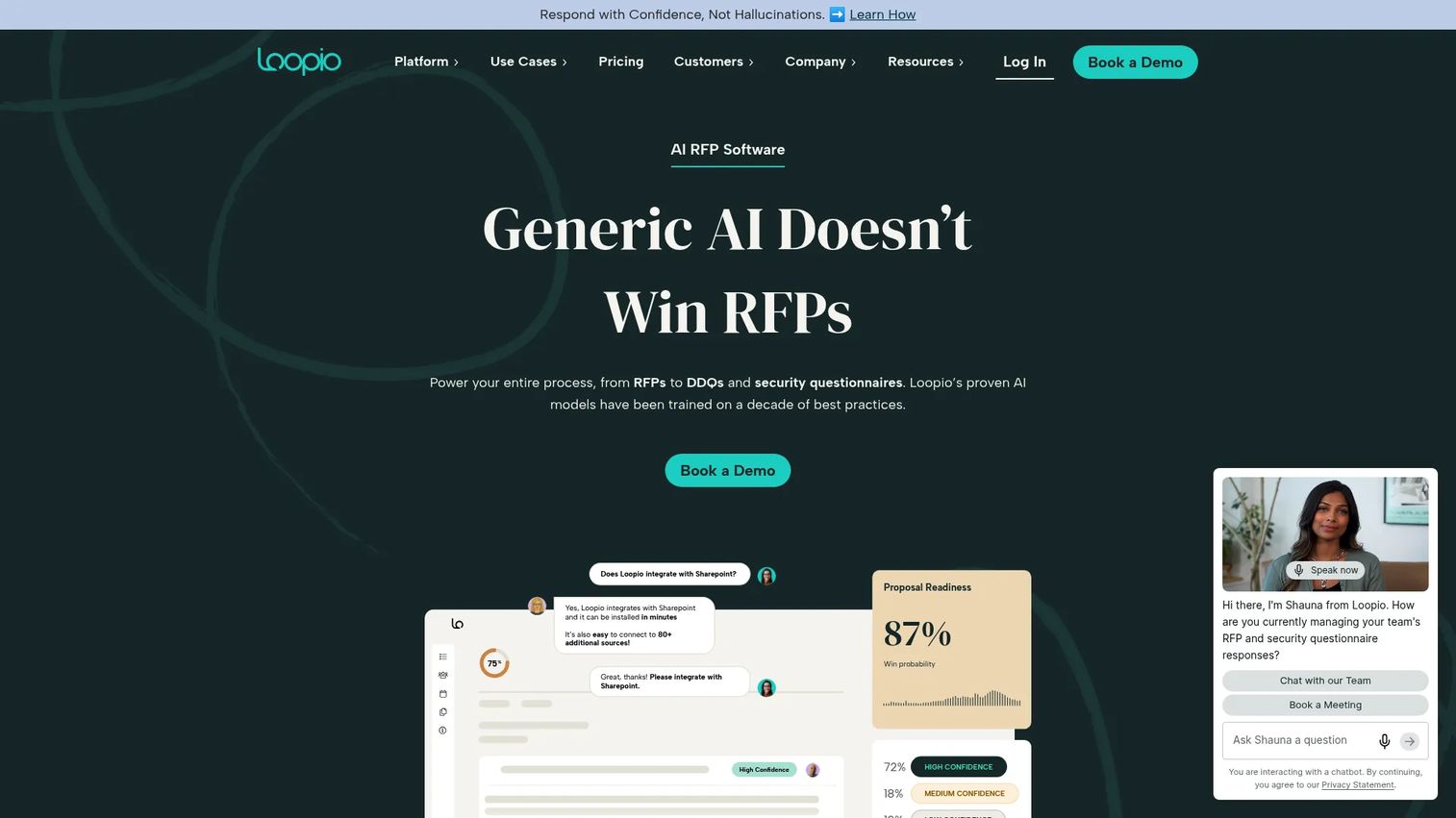 Loopio RFP response management software homepage
