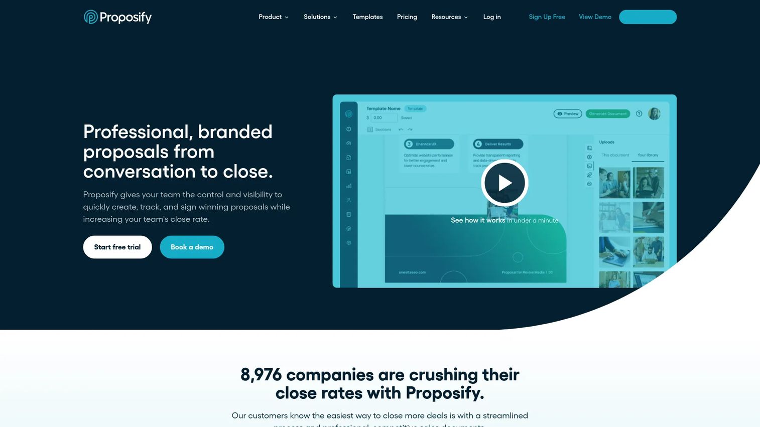 Proposify proposal and quote automation software homepage