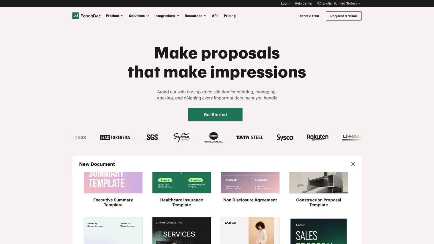 PandaDoc document automation and proposal software homepage
