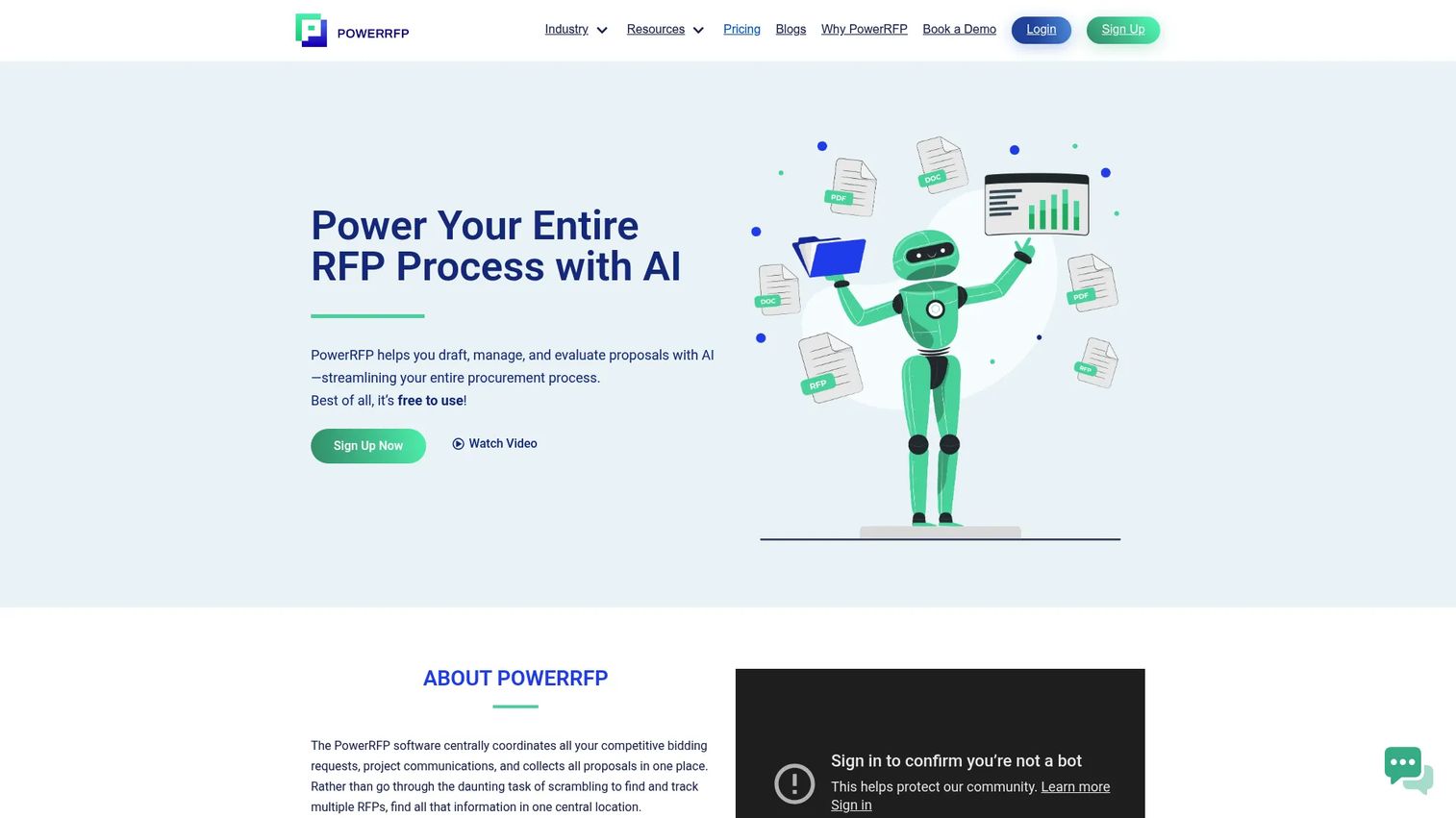 PowerRFP AI-powered RFP management software homepage