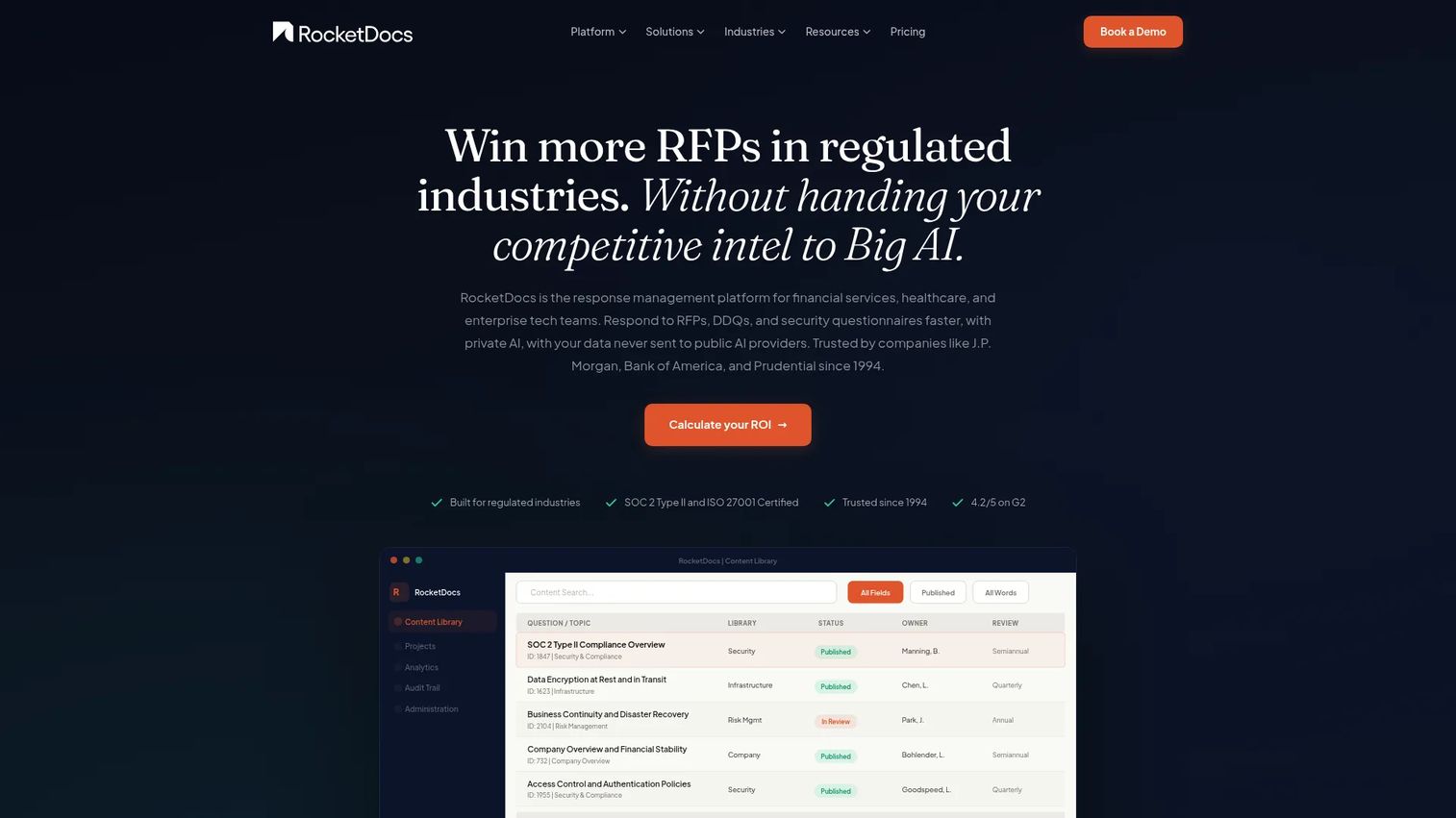 RocketDocs enterprise response management software homepage
