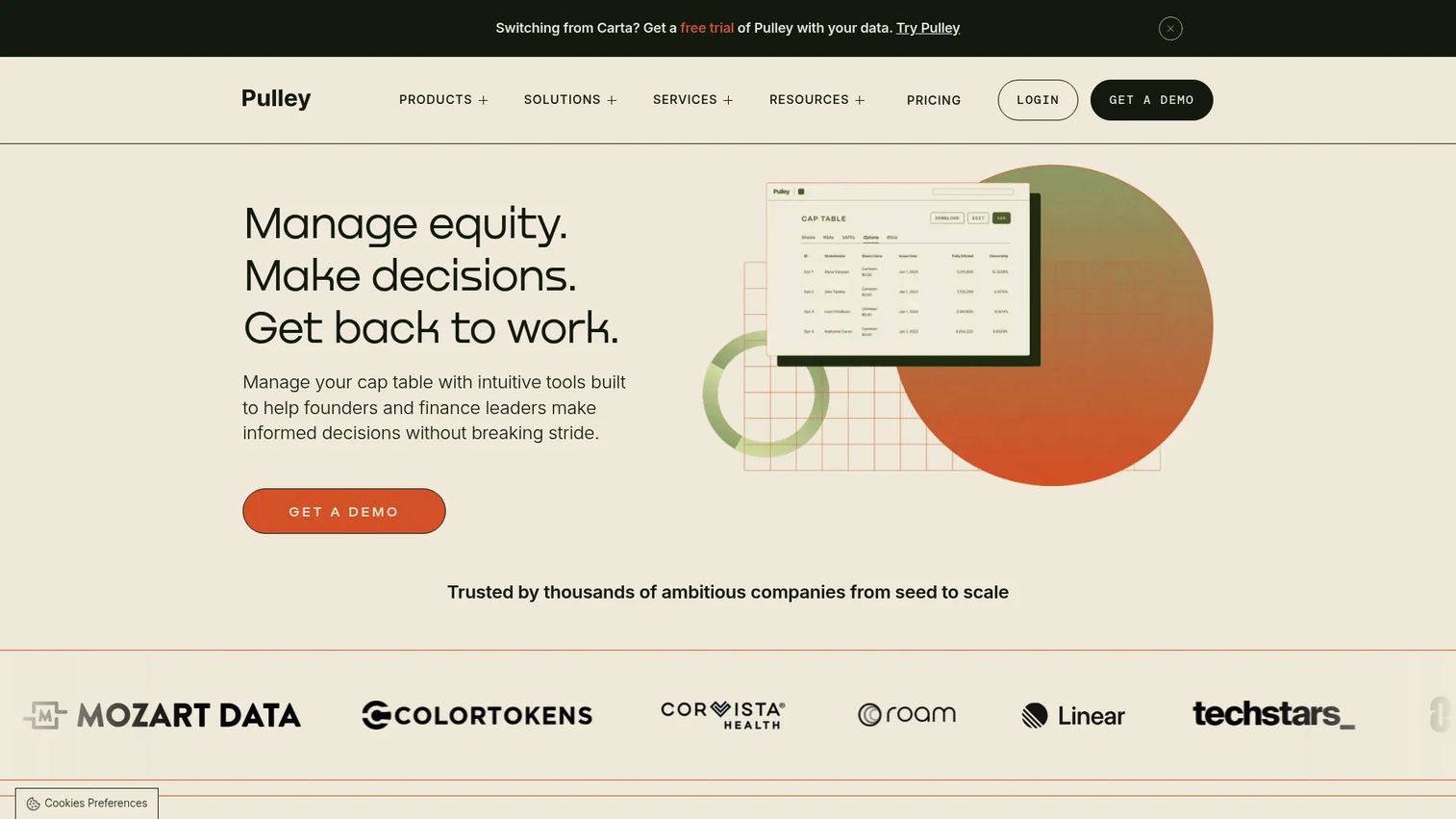 Pulley equity management software homepage