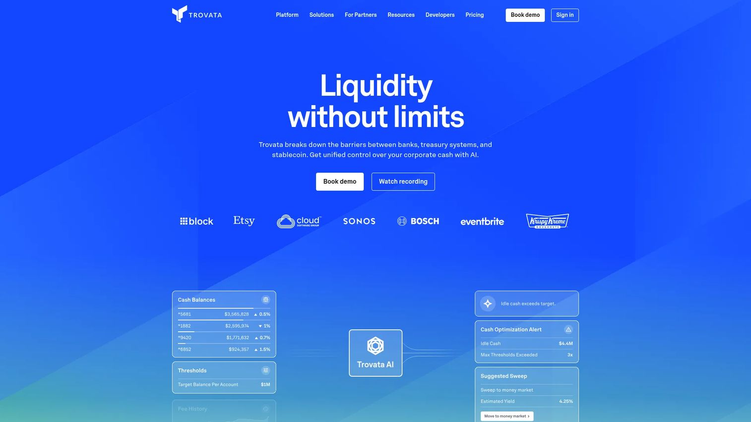 Trovata treasury and cash visibility platform dashboard