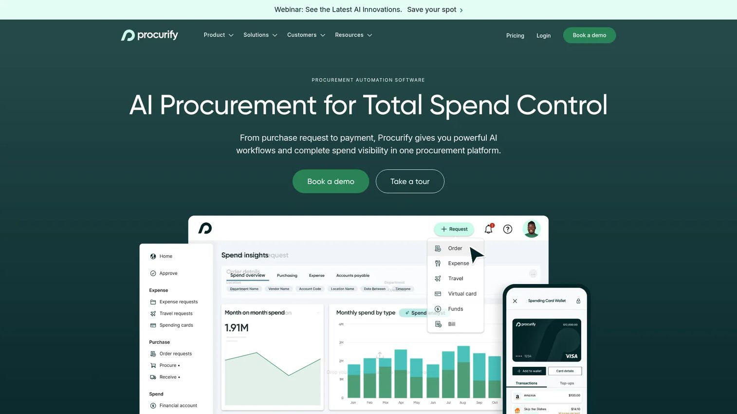 Procurify spend management platform homepage