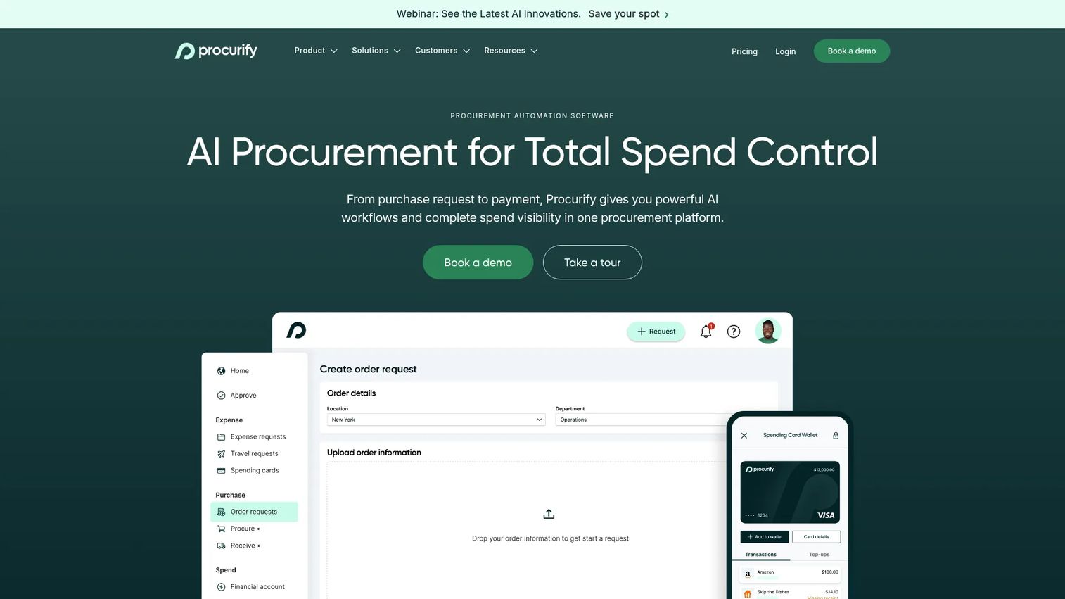 Procurify procure-to-pay and spend management dashboard