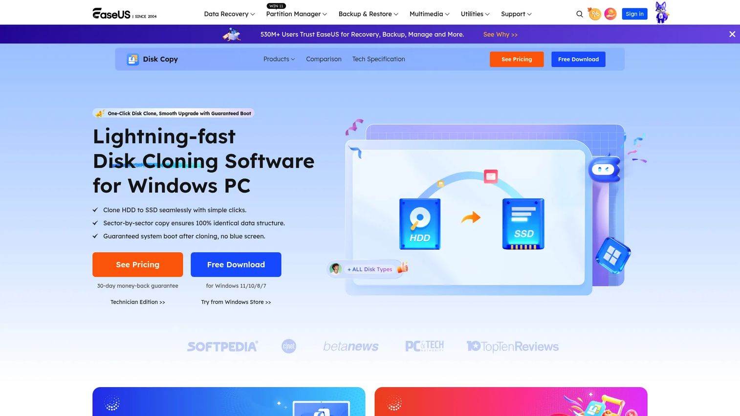 EaseUS Disk Copy migration interface