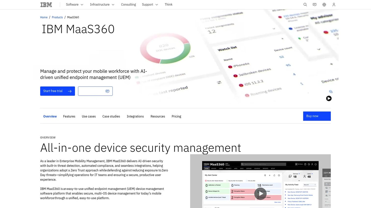 IBM Security MaaS360 enterprise mobility management dashboard