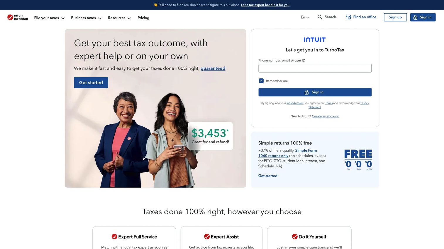 TurboTax corporate tax software homepage