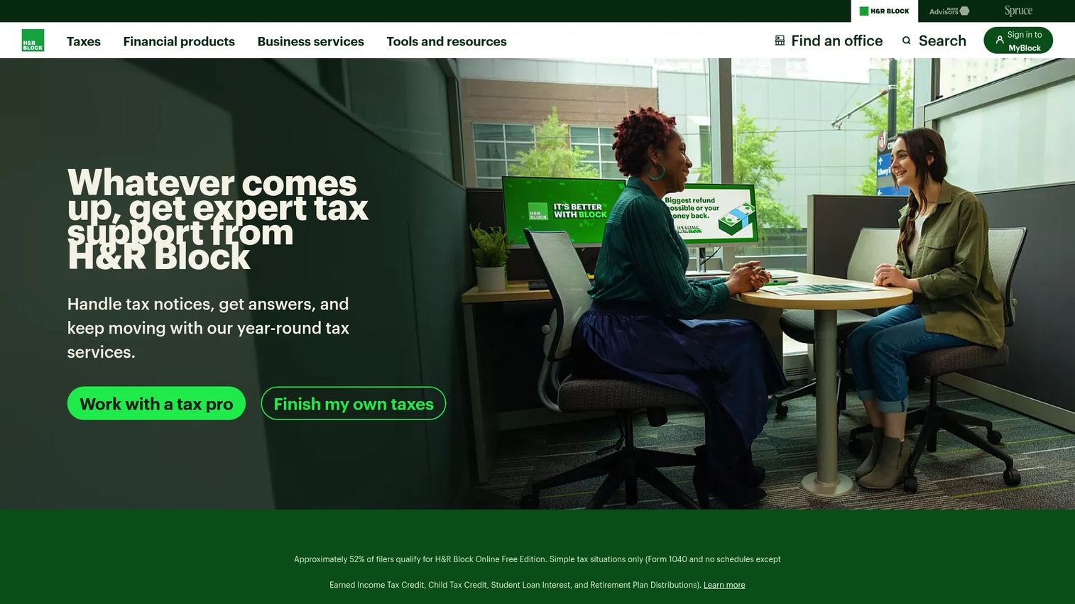 H&R Block business tax software homepage