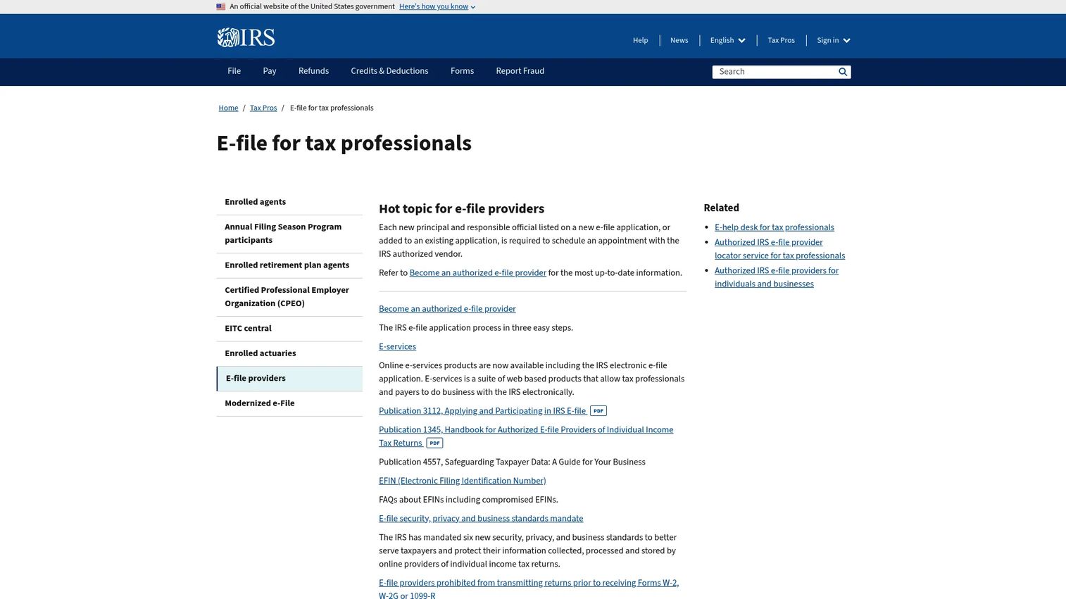 IRS e-file with commercial tax prep software page