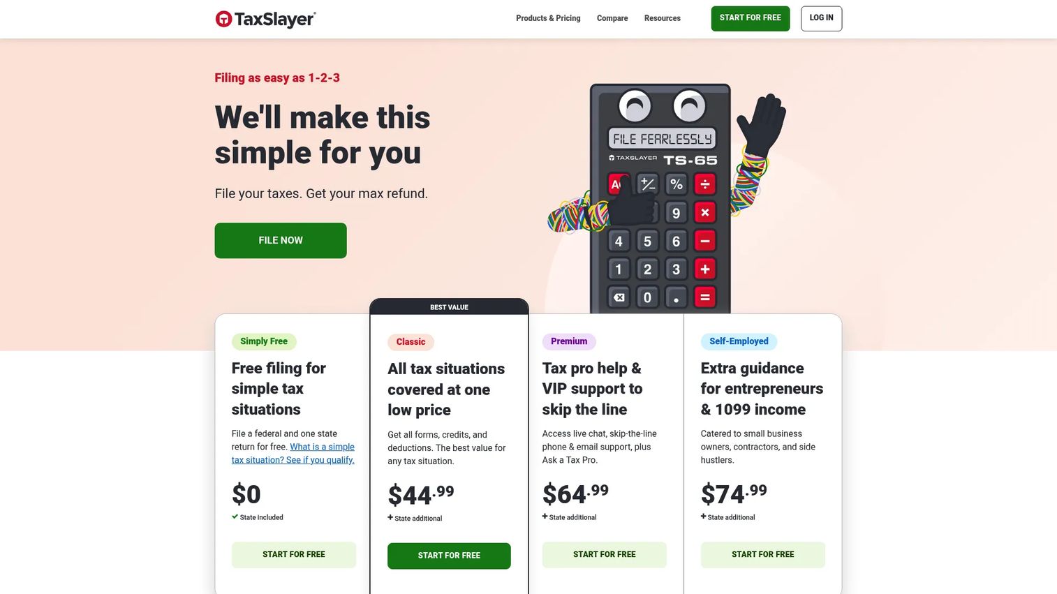 TaxSlayer business tax preparation software homepage