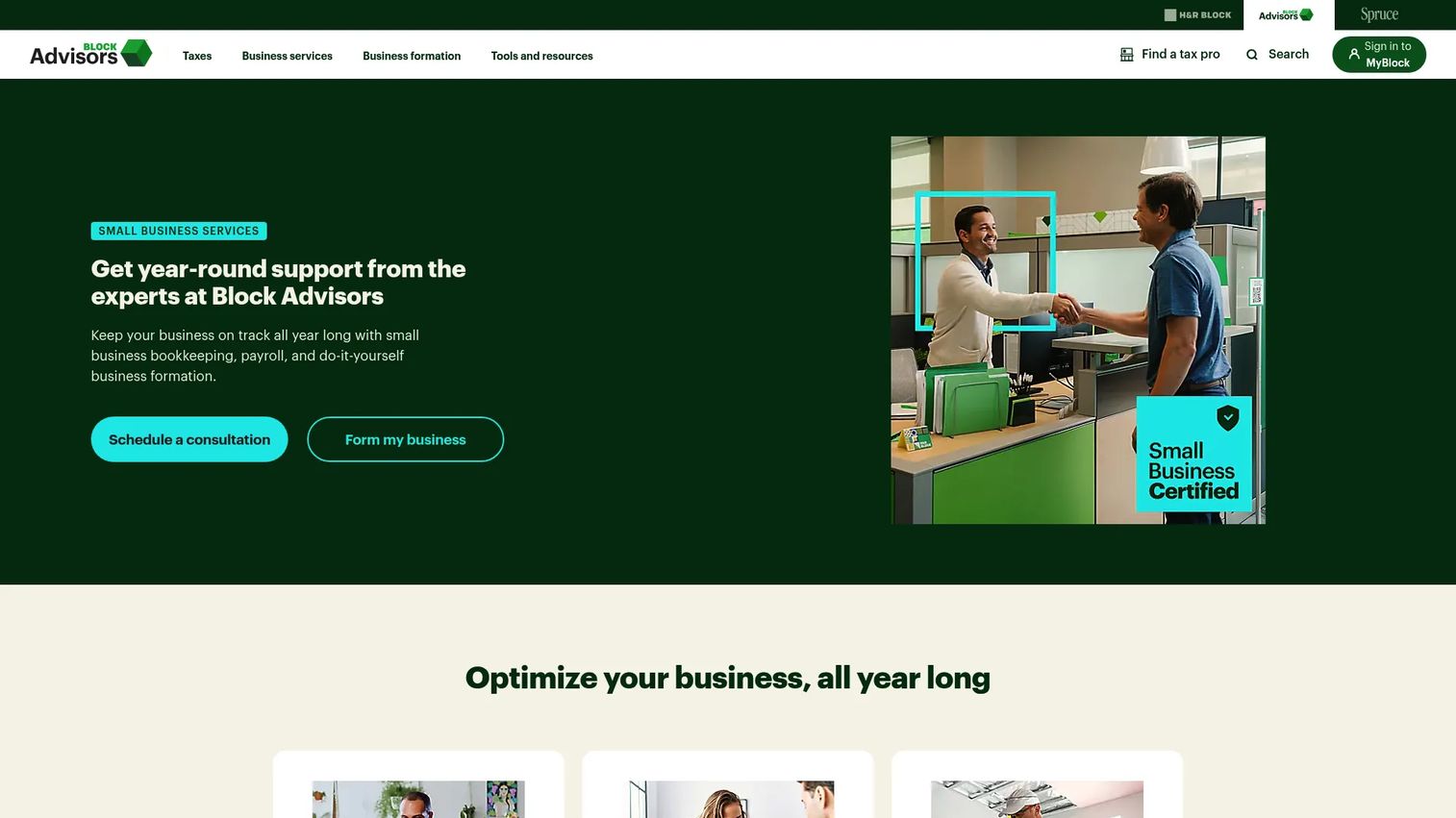 Block Advisors small business tax service homepage