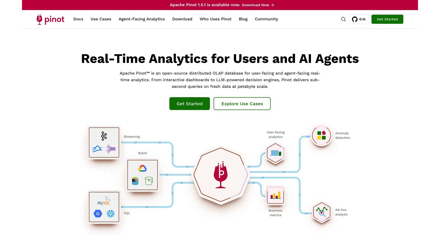 Apache Pinot real-time OLAP database homepage