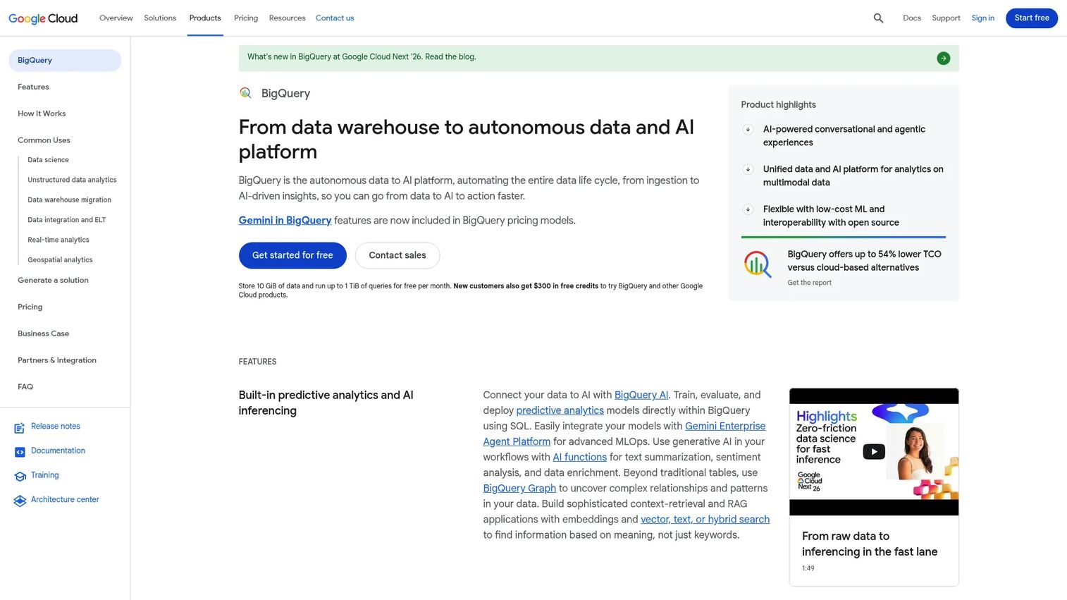 Google BigQuery serverless data warehouse homepage