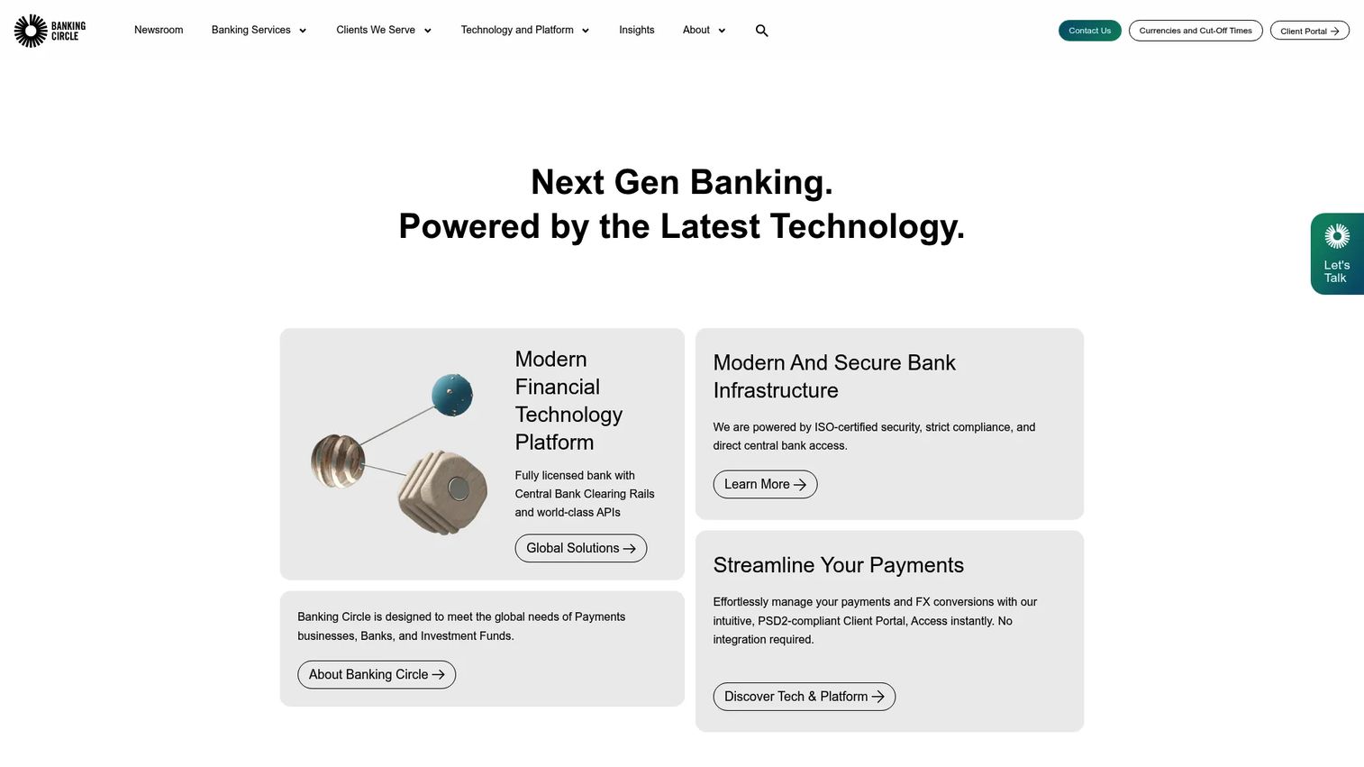 Banking Circle regulated banking infrastructure homepage