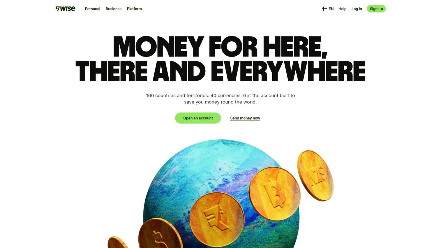 Wise cross border payments platform homepage