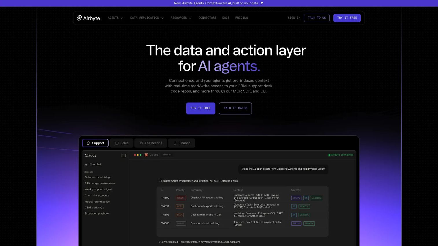 Airbyte open-source data integration platform homepage