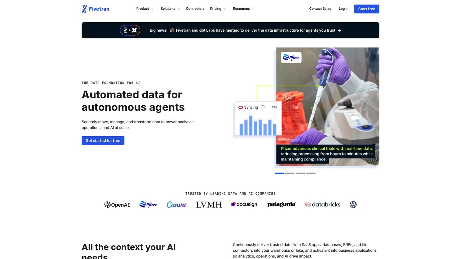 Fivetran managed data integration platform homepage