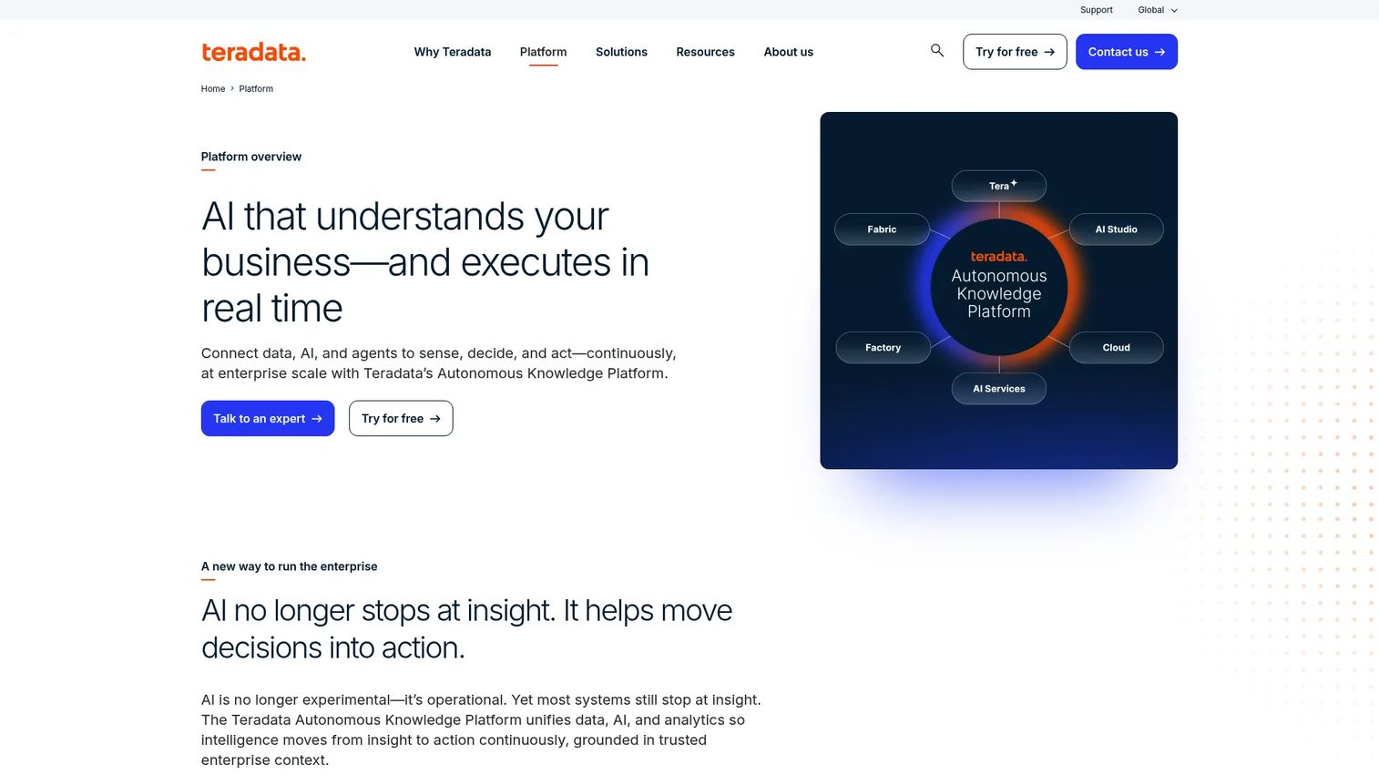 Teradata Vantage platform page