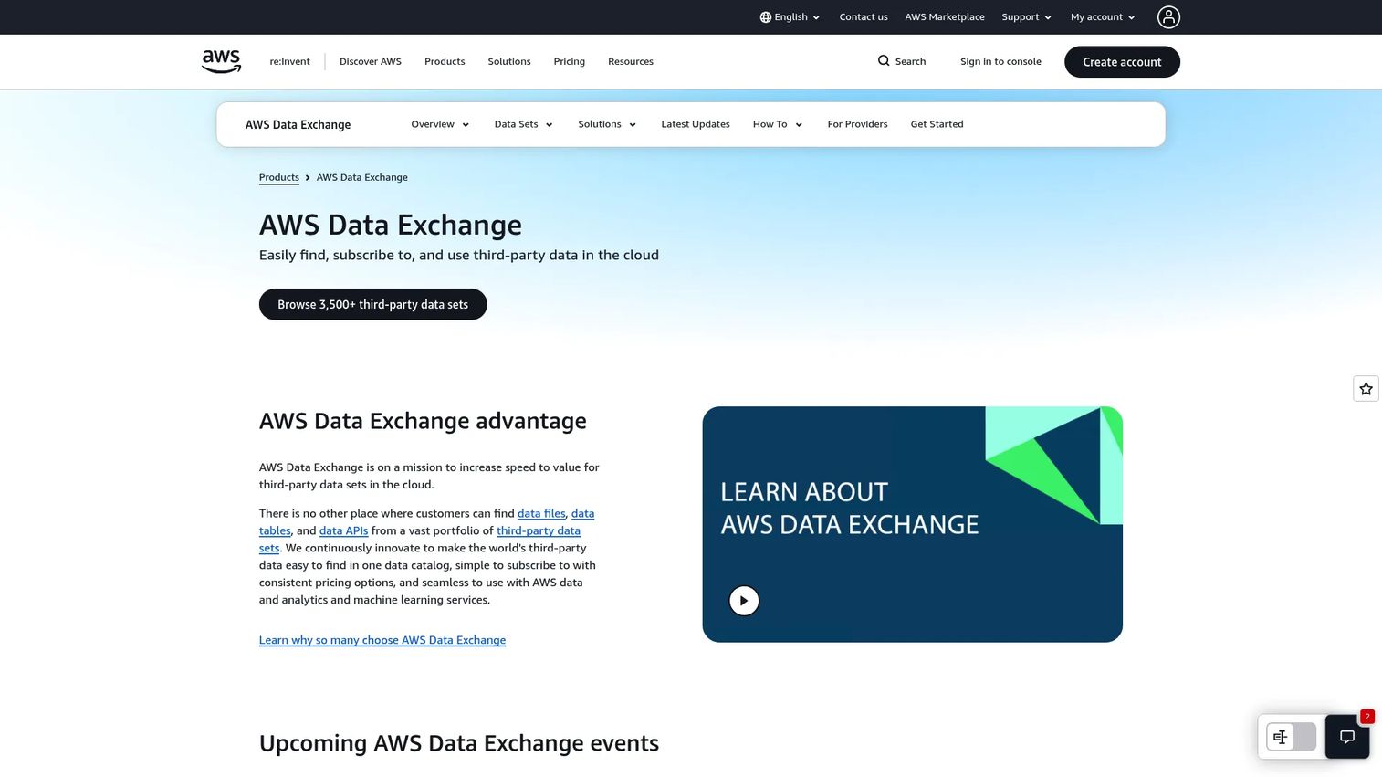 AWS Data Exchange page