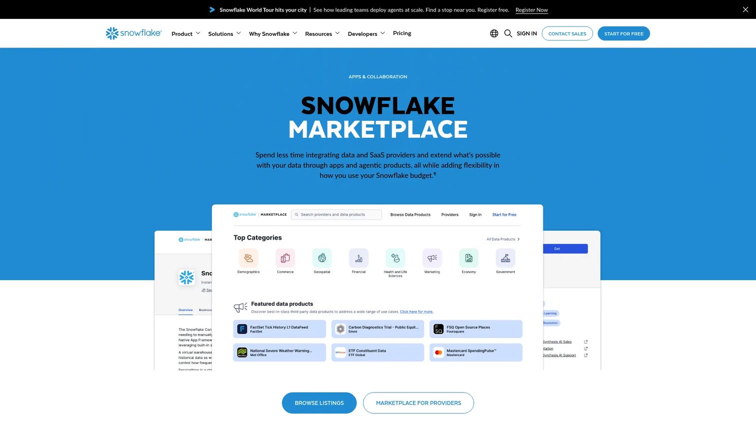 Snowflake Marketplace page