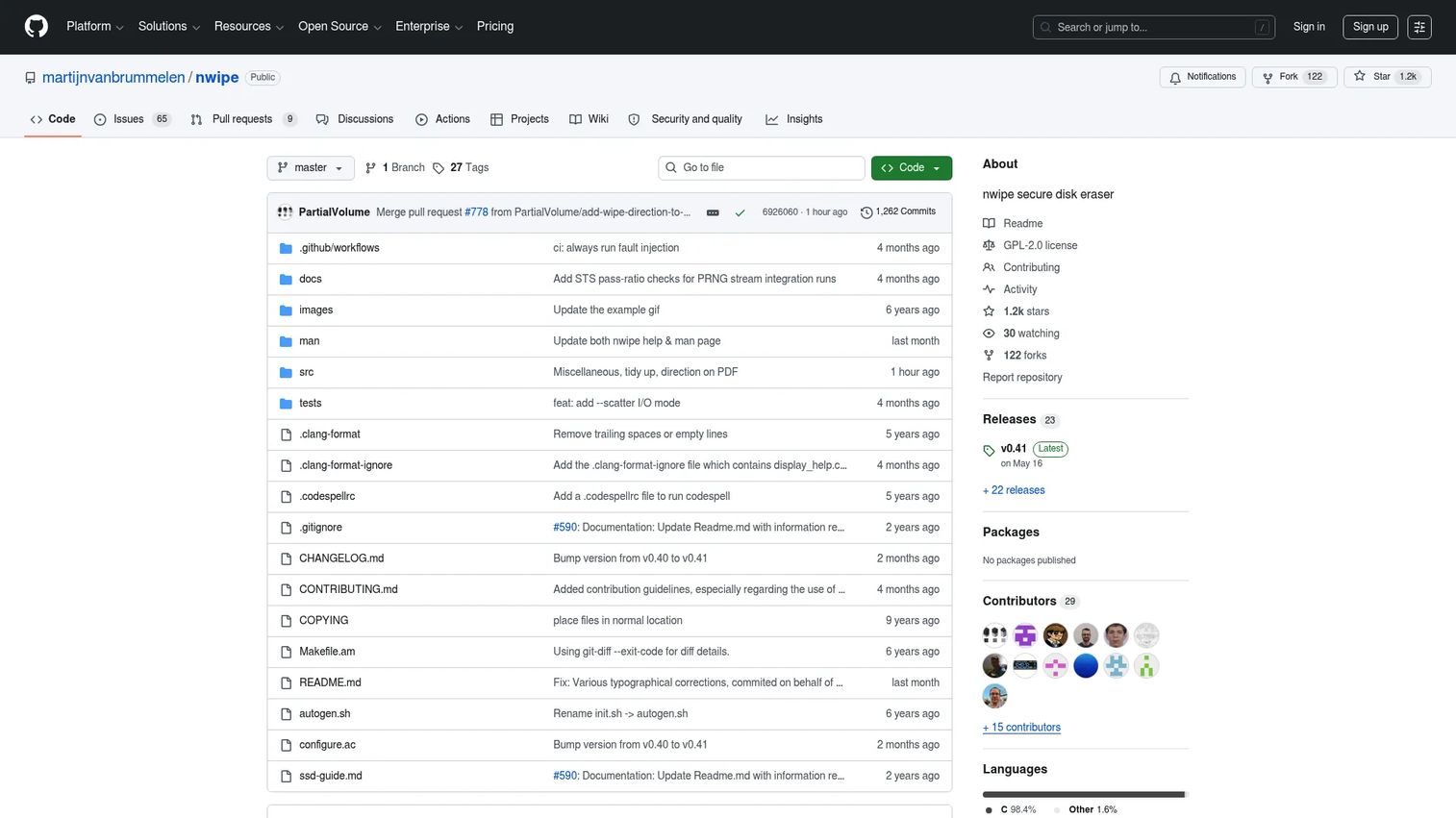 nwipe open-source disk eraser GitHub repository