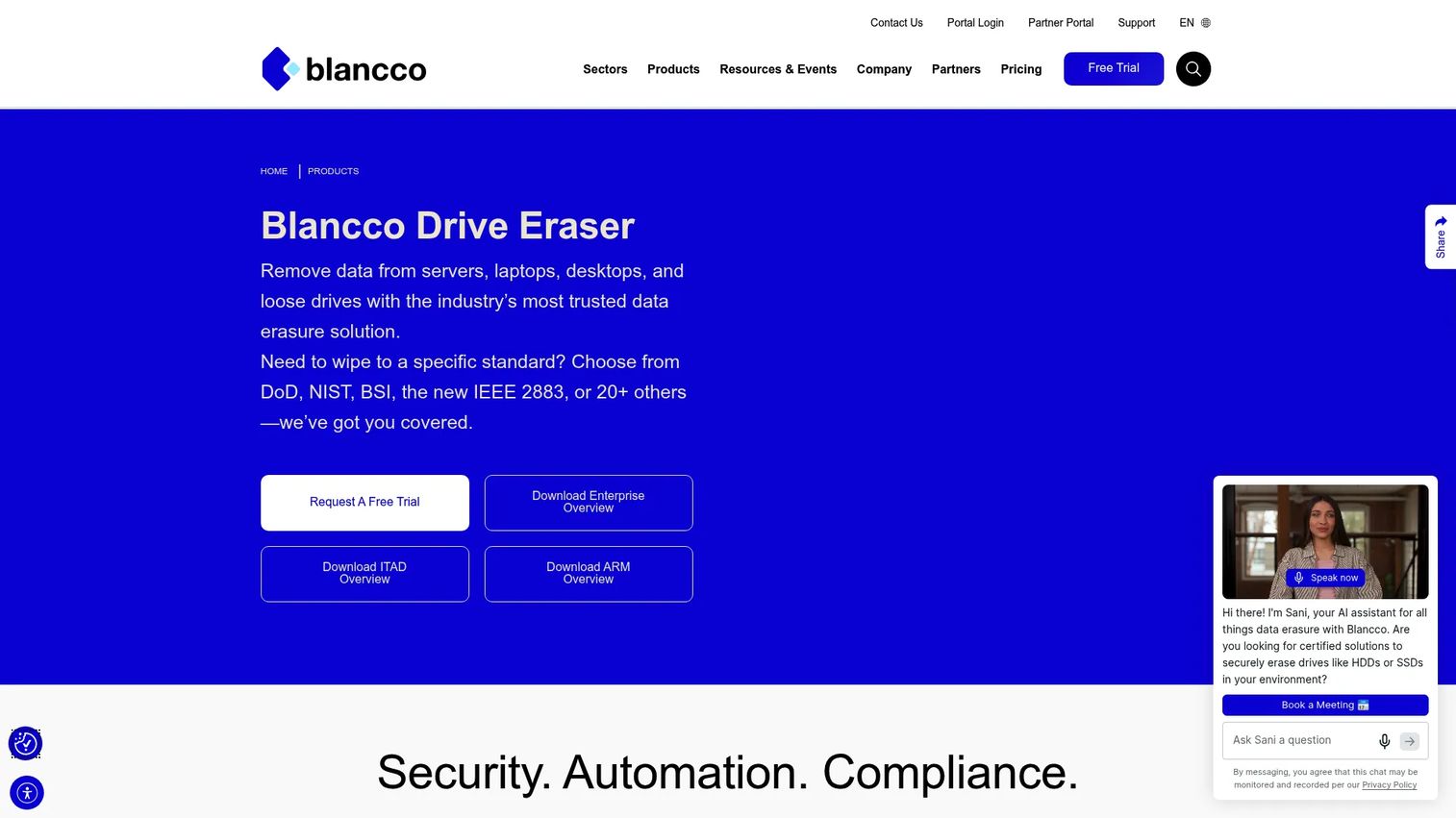 Blancco Drive Eraser software homepage