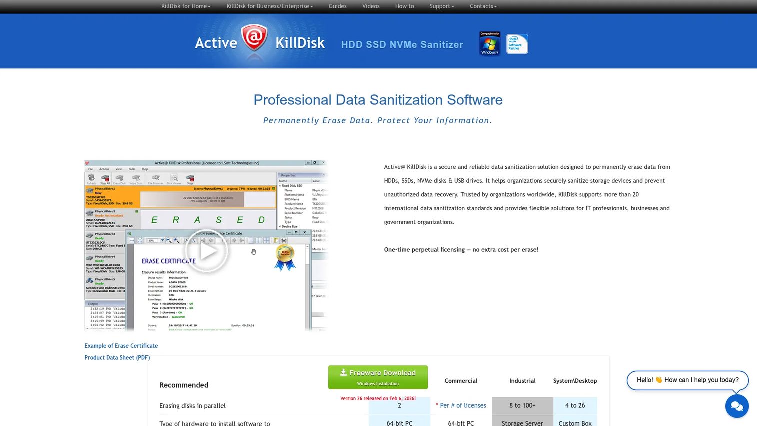 KillDisk disk erasure software homepage