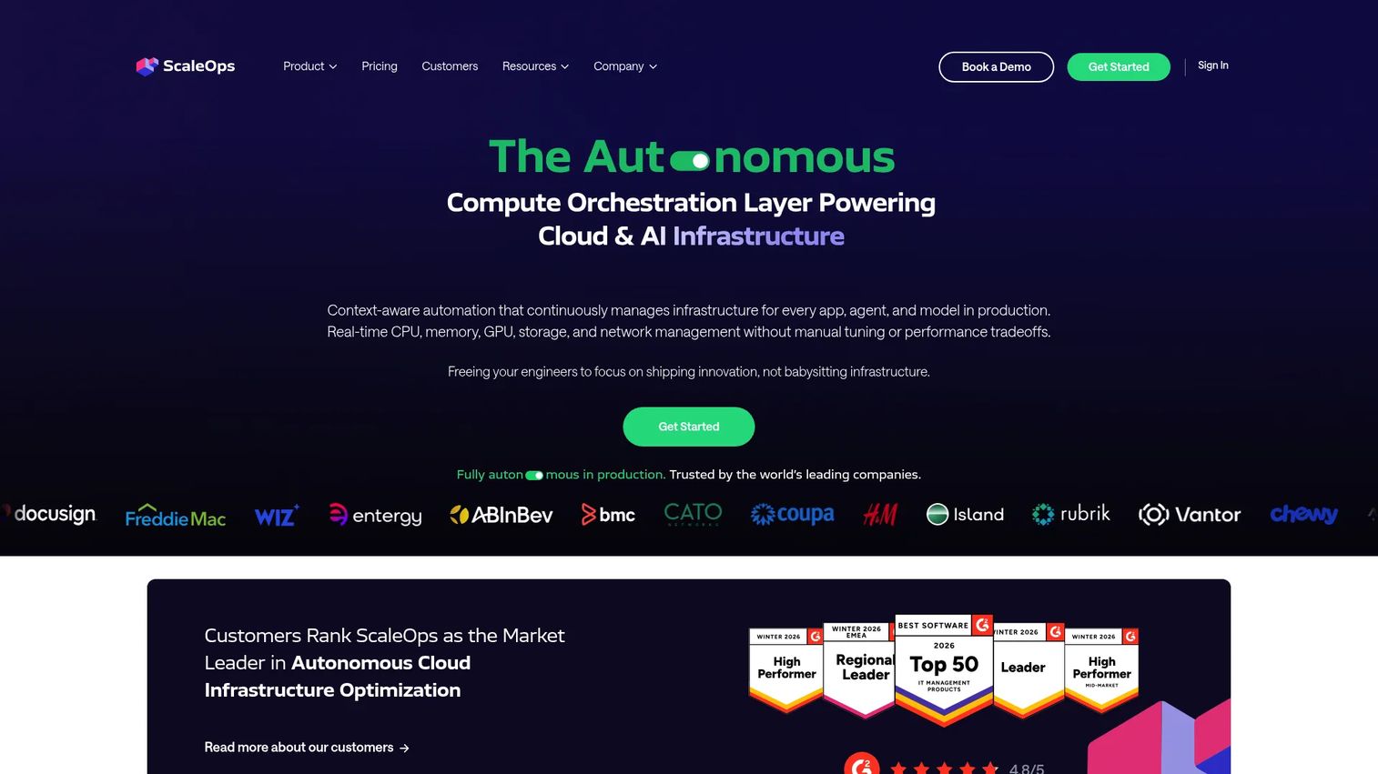 ScaleOps Kubernetes resource management product screenshot