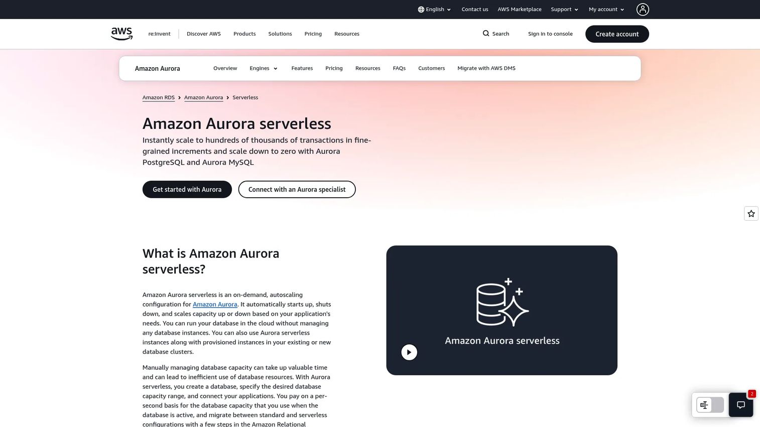 Amazon Aurora Serverless V2 product screenshot