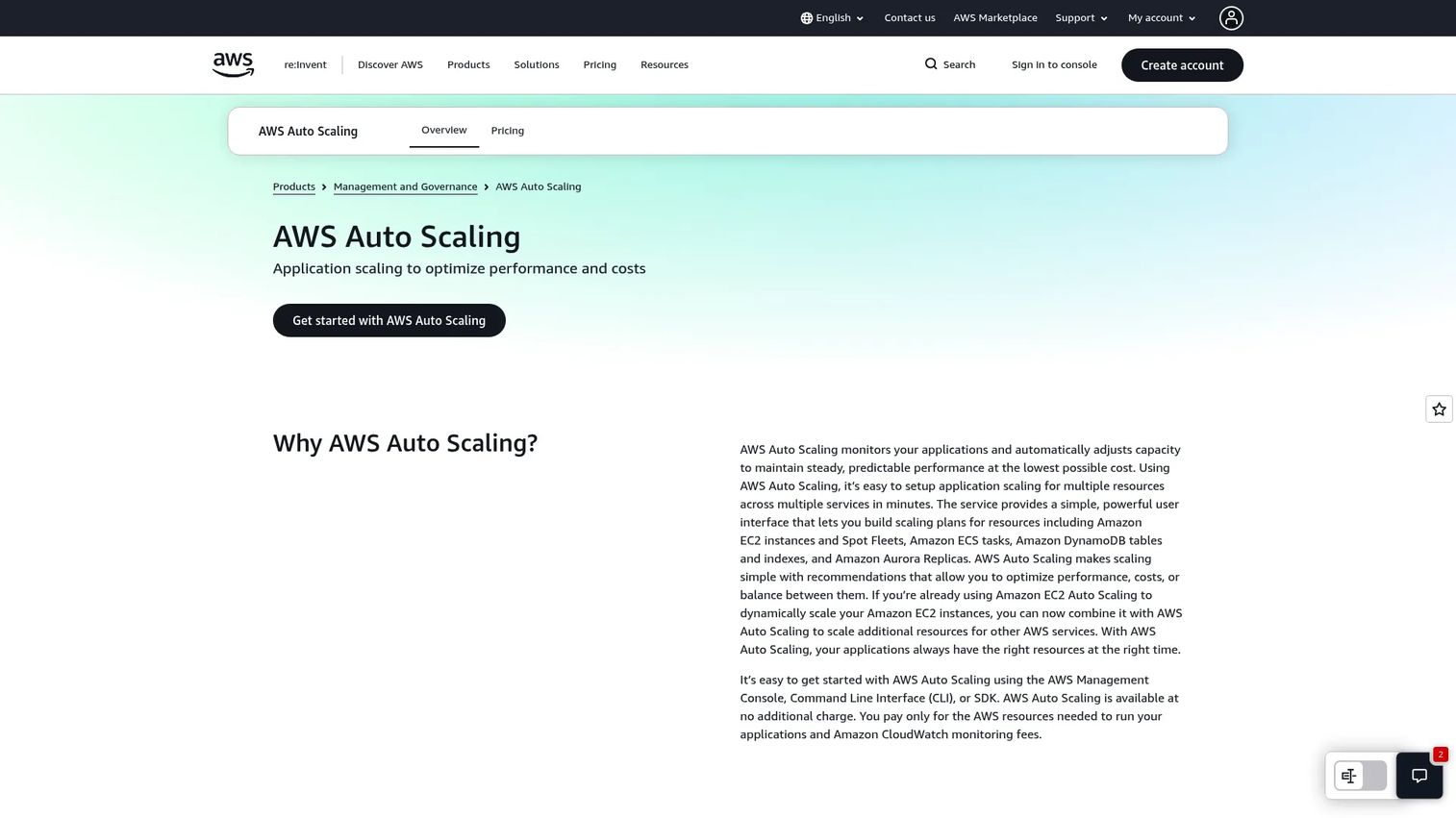 AWS Auto Scaling product screenshot