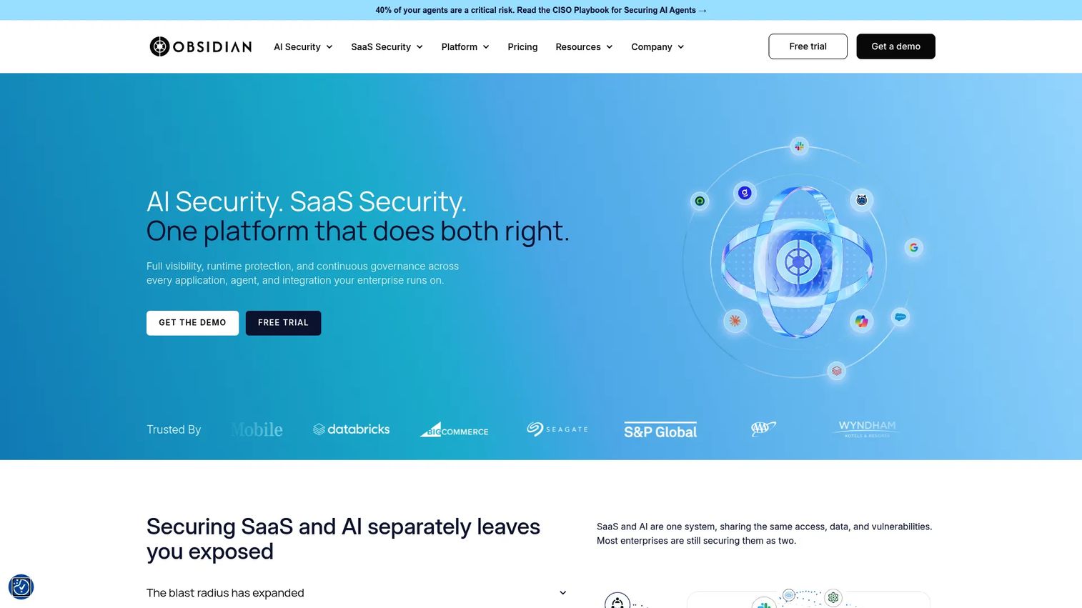 Obsidian Security SaaS security platform homepage