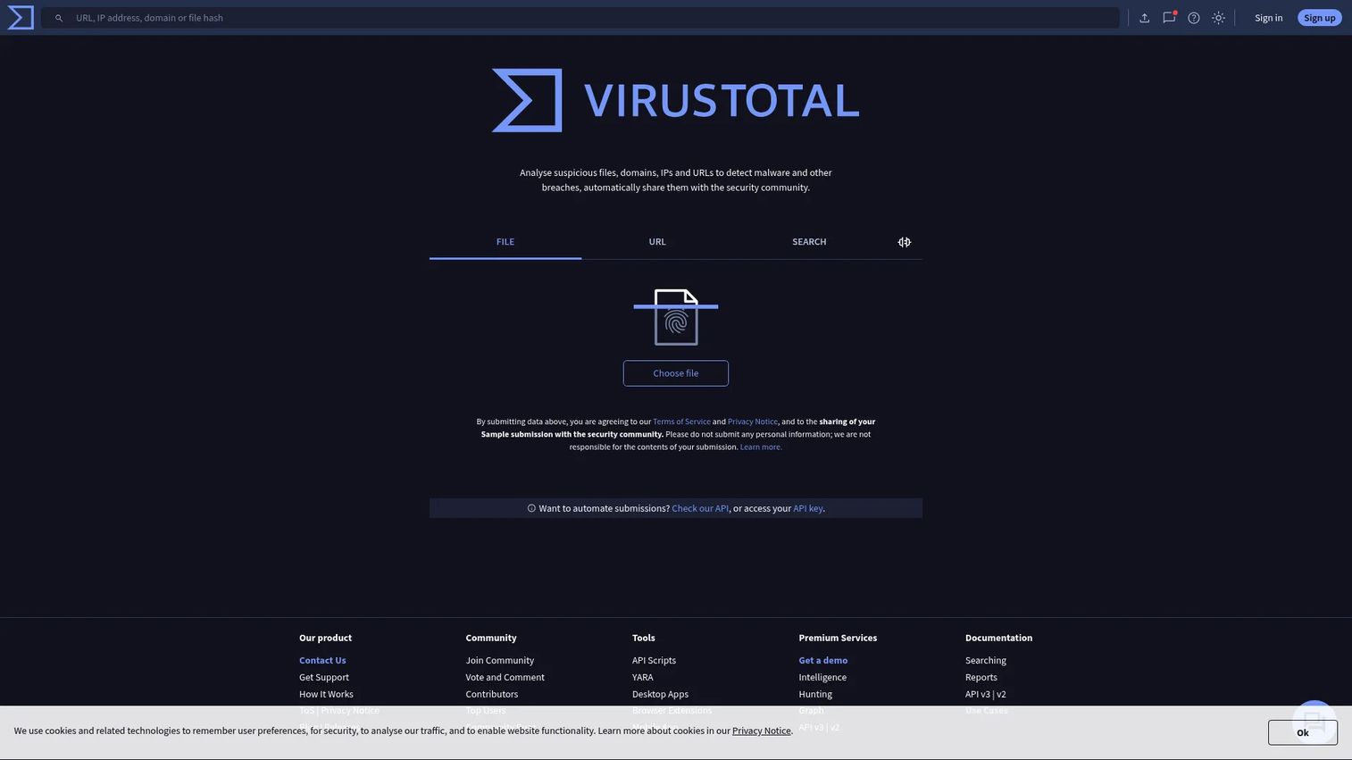VirusTotal threat intelligence and scanning platform