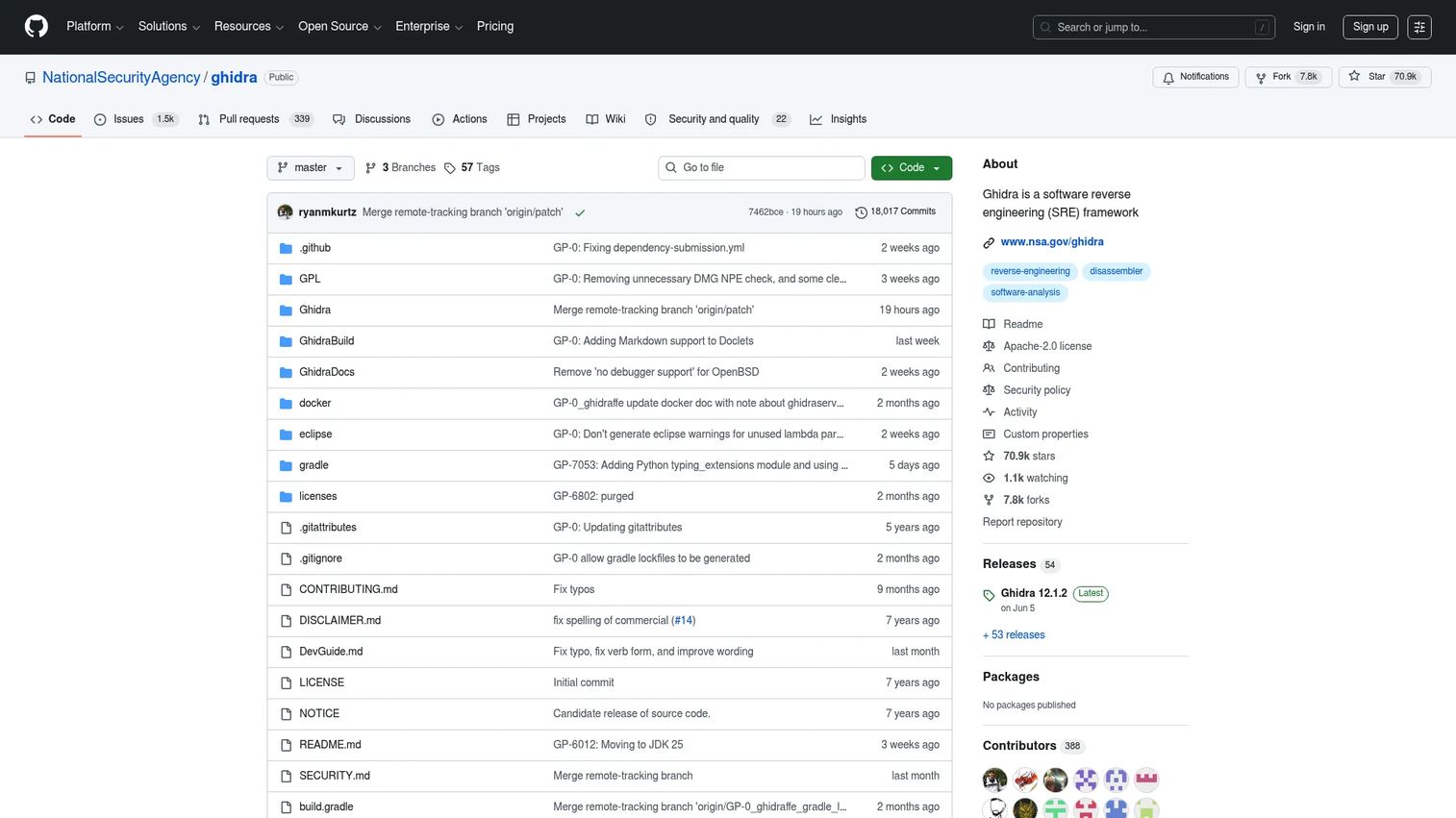 Ghidra reverse engineering framework interface