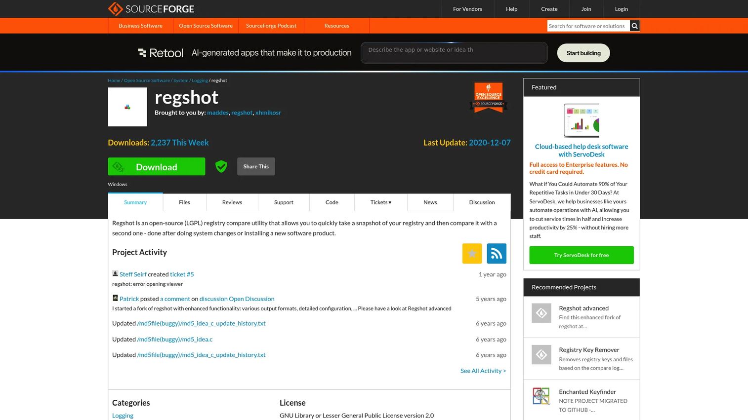 RegShot registry comparison utility