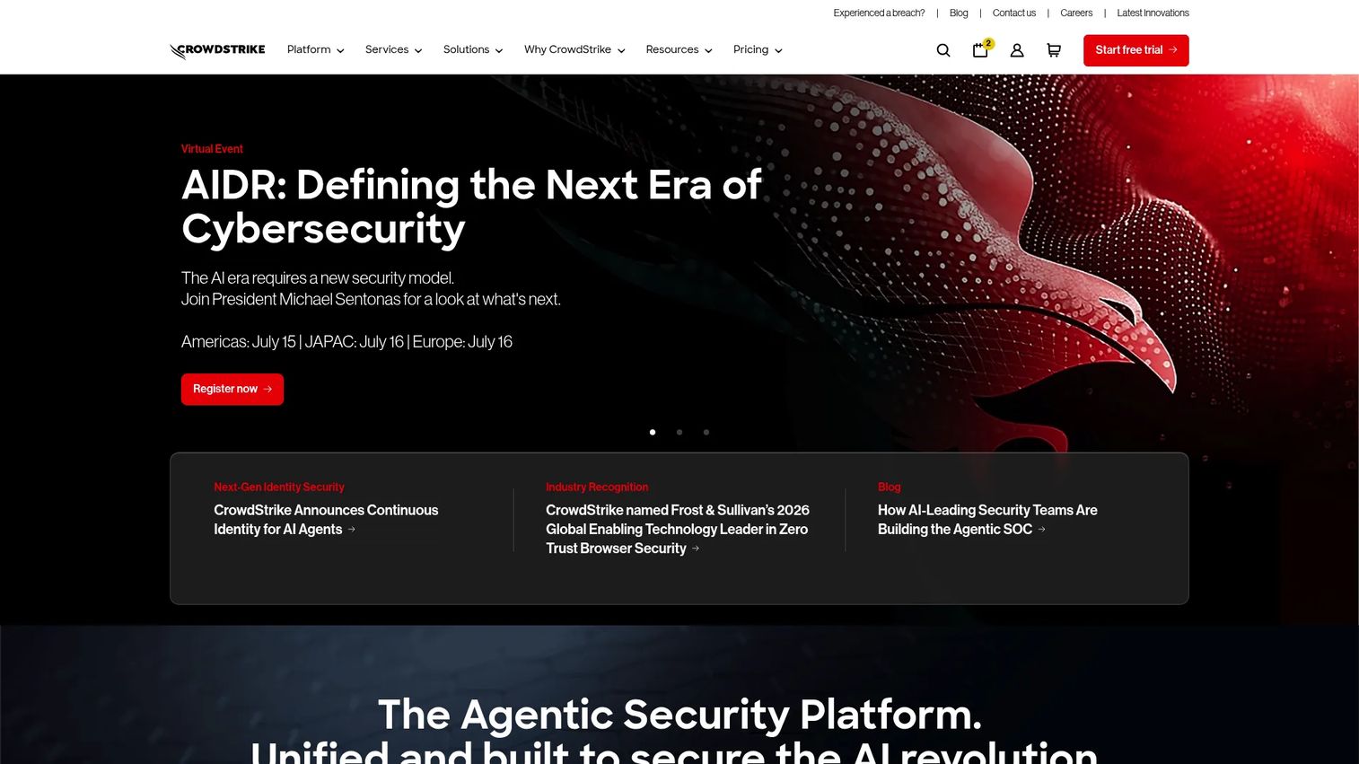 CrowdStrike Falcon platform homepage
